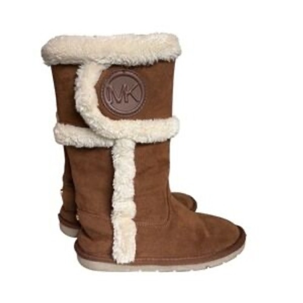 Michael Kors Girls Brown Faux Fur Trim Winter‎ Boots Size 1 MK Logo Side Zip